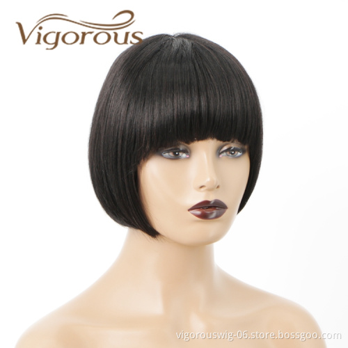 Silky Straight Bob With Neat Bangs Top Quality Amazon Products For Black Woman Cheap 100% Brazilian Human Hair Wigs